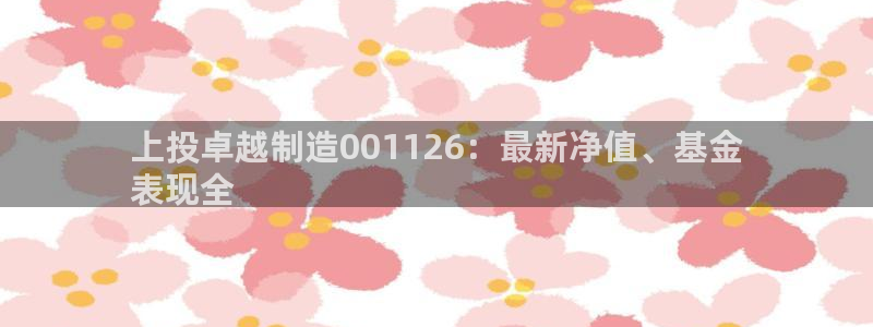 彩神 好 平台：上投卓越制造001126：最新净值、基金
表现全